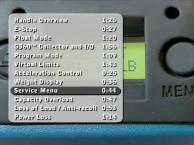 Gorbel G-Force® Service Menu Feature