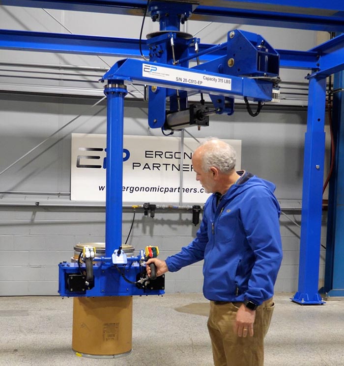 Ceiling Mounted Manipulator Arm for Fiber and Steel Drums