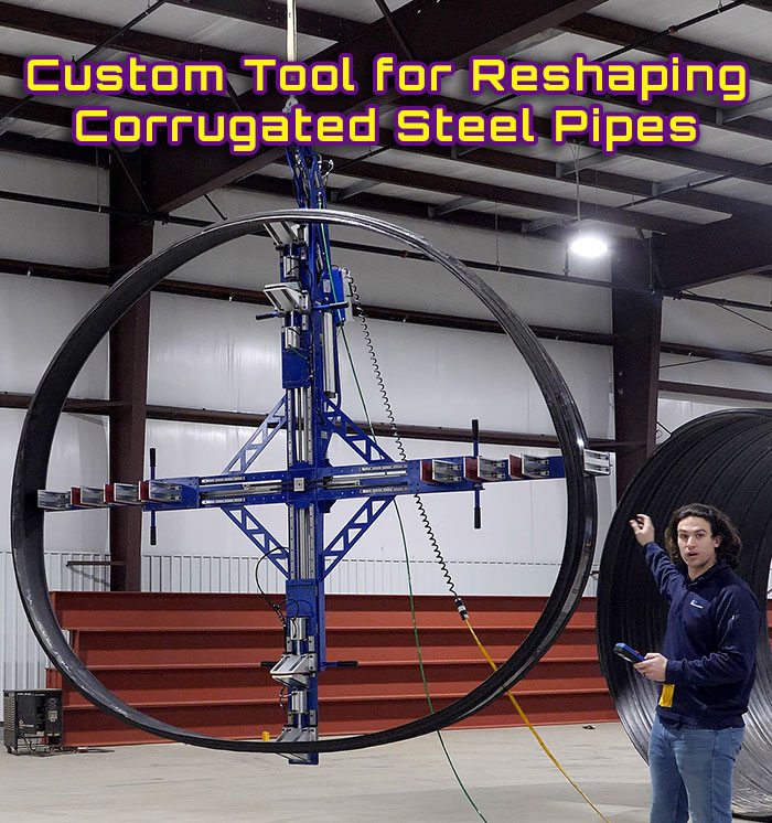 Custom Tool for Gripping, Pitching, and Reshaping Corrugated Steel Pipes