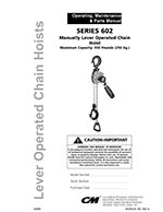 CM 602/603 Series Mini Come Along Lever Hoist Manual