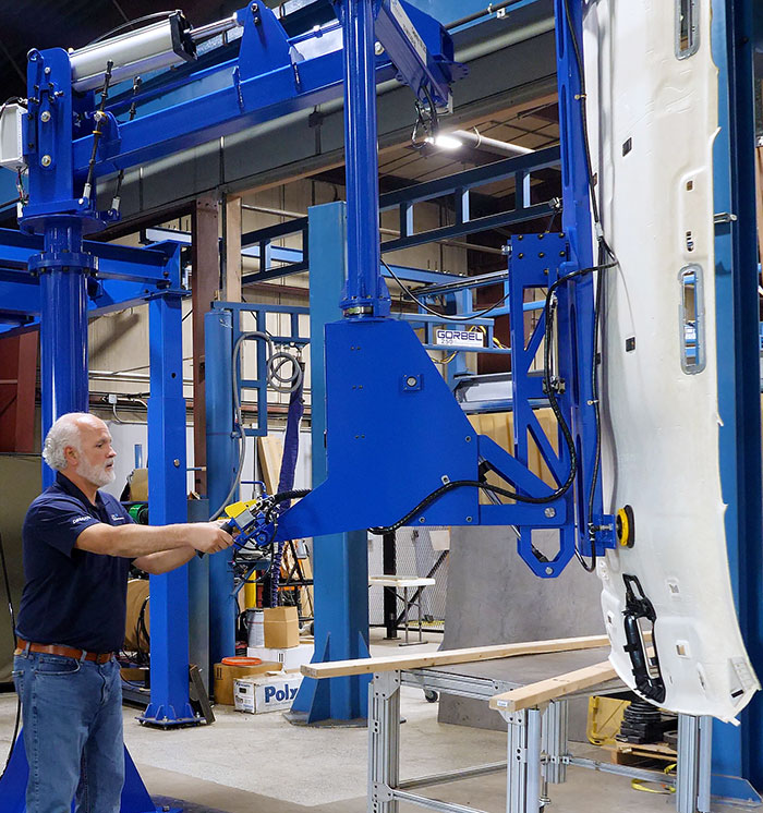 Manipulator Arm for Lifting, Pitching, and Rotating Headliners