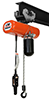 CM LodeStar Electric Chain Hoist with Push Trolley and Chain Container